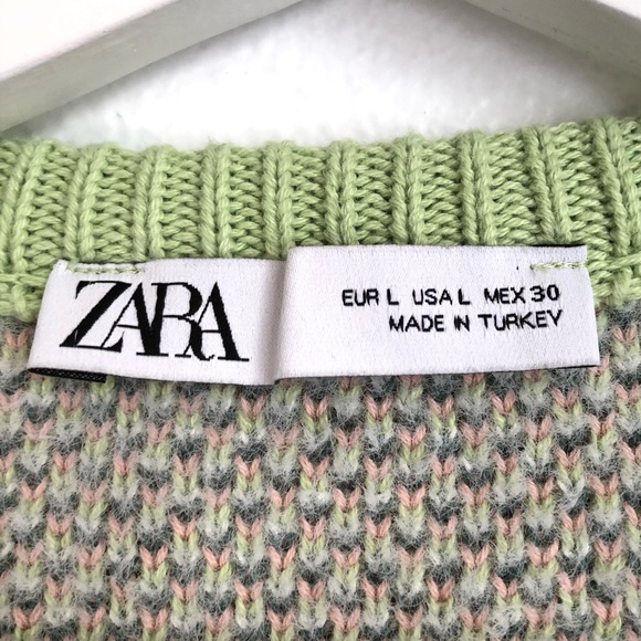 Zara Pink and Light Green Scenic Knit Cardigan - Picture 4 of 13